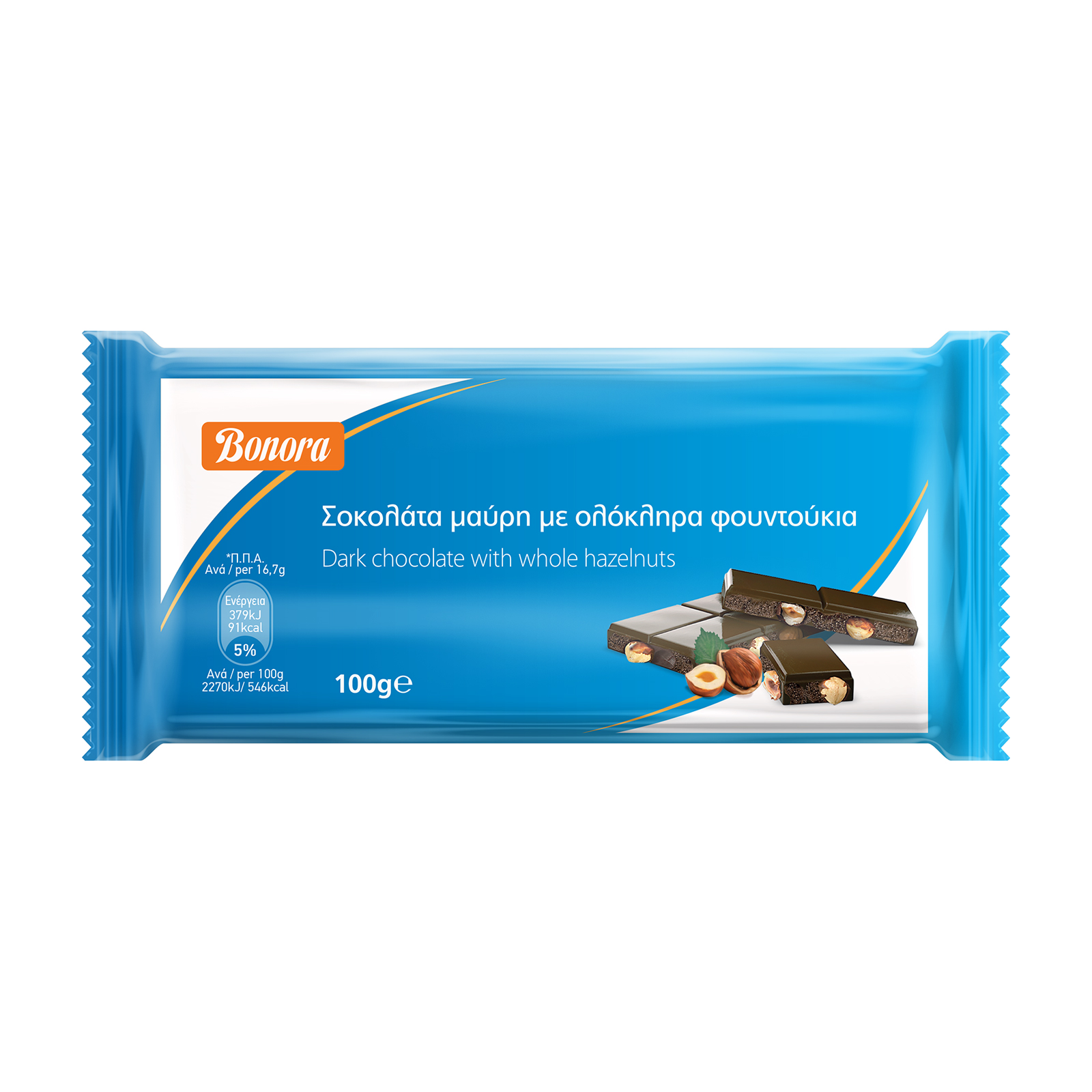 Bonora Μαύρη Σοκολάτα με Ολόκληρα Φουντούκια 100g