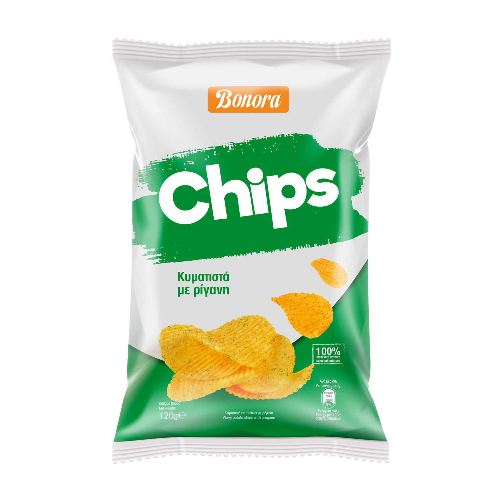 Bonora Πατατάκια Κυματιστά με ρίγανη 120g Bonora Πατατάκια Κυματιστά με ρίγανη 120g