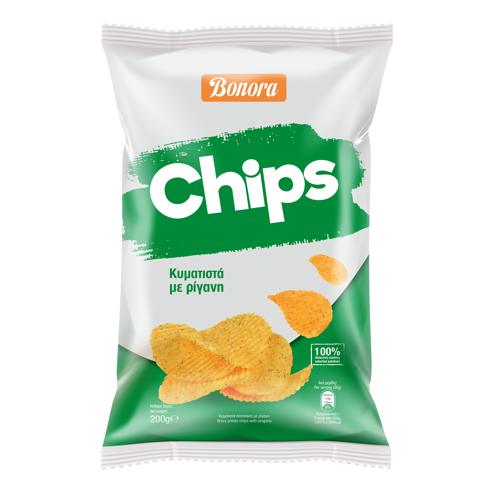 Bonora Πατατάκια Κυματιστά με ρίγανη 200g Bonora Πατατάκια Κυματιστά με ρίγανη 200g